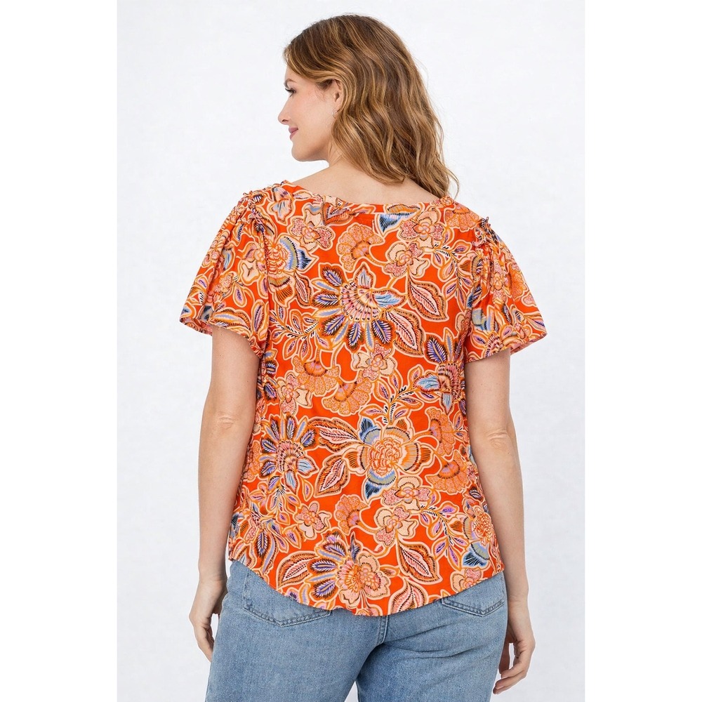 Misa Los Angeles Floral Blouse Womens S Orange Cotton Flutter Sleeve Suparna Top - Picture 6 of 14